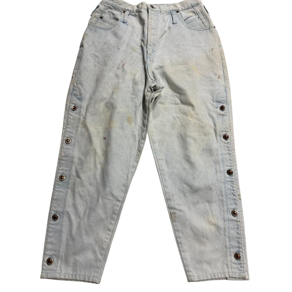 VTG 1980s Jeans Distressed Tapered Leg High Rise Buttoned Sides Womens Size 28